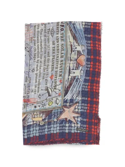 Faliero Sarti Rectangular Scarf With Fringed Edges And Whimsical Print In Multi