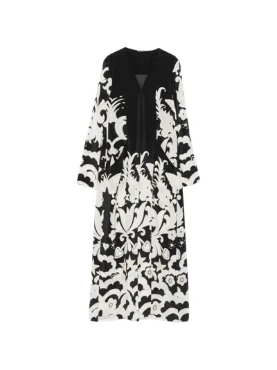 Faliero Sarti Graphic-print V-neck Single-breasted Silk Coat In Black