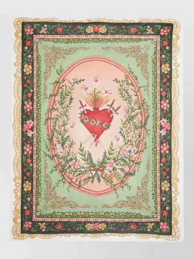 Faliero Sarti Heart Motif Stole Floral Pattern Edges In Green