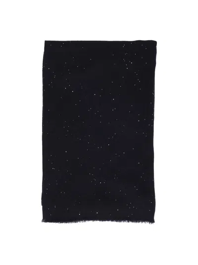 Faliero Sarti Long Rectangular Wool Blend Scarf With Subtle Speckles In Black