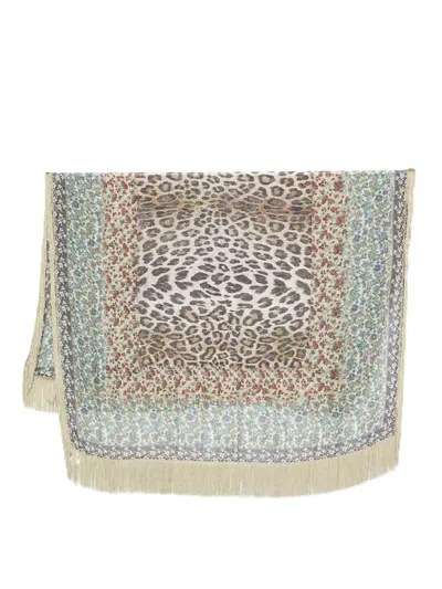 Faliero Sarti Minimal Leopard Print Scarf With Fringes In Brown