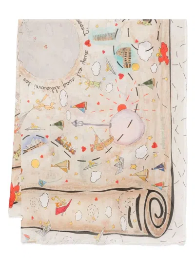 Faliero Sarti Motif Print Scrol Scarf In Beige