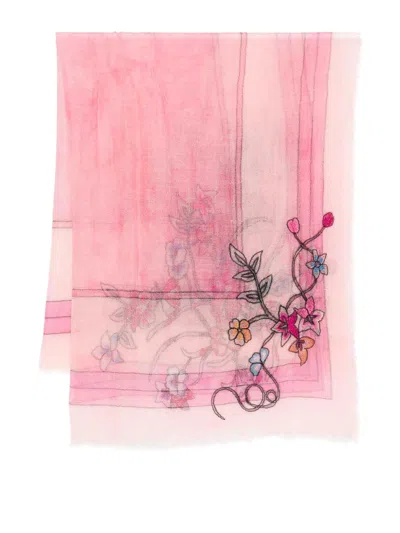 Faliero Sarti Pink Chanty Scarf With Floral Decoration
