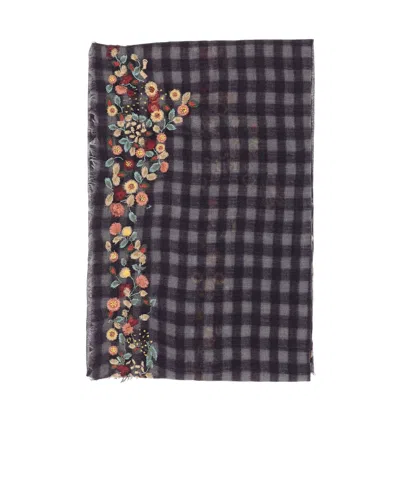 Faliero Sarti Checked Floral-detail Scarf In Multi