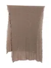 Faliero Sarti Rectangular Brown Cashmere Scarf With Fringed Edges In White