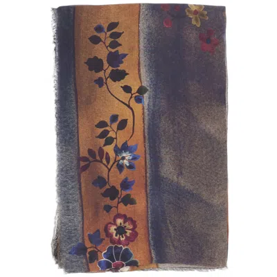 Faliero Sarti Rectangular Cashmere Scarf With Floral Pattern And Fringed Edges In Purple