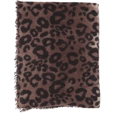 Faliero Sarti Rectangular Fringed Scarf With All-over Animal Print In Brown