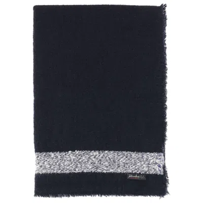 Faliero Sarti Rectangular Navy Scarf With Textured Contrast Trim In Orange