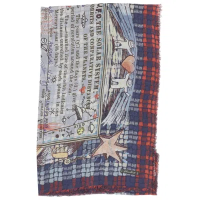 Faliero Sarti Rectangular Scarf With Fringed Edges And Whimsical Print In Multi
