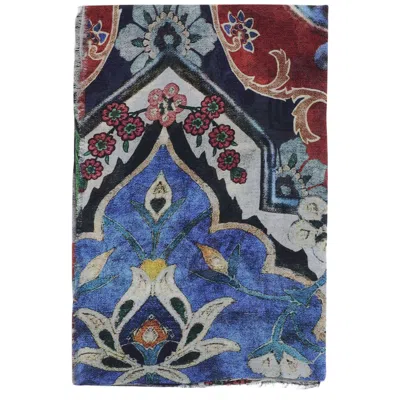 Faliero Sarti Rectangular Scarf With Ornamental Patterns And Fringed Edges In White