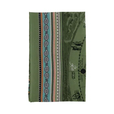 Faliero Sarti Rectangular Silk Scarf With Intricate Graphic Pattern In Green