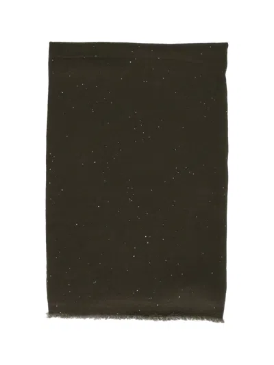 Faliero Sarti Rectangular Wool Blend Scarf With Metallic Accents In Black