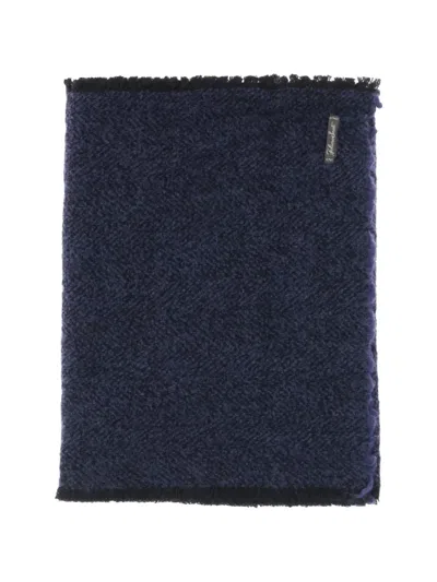 Faliero Sarti Resky Herringbone-pattern Fringed Scarf In Blue