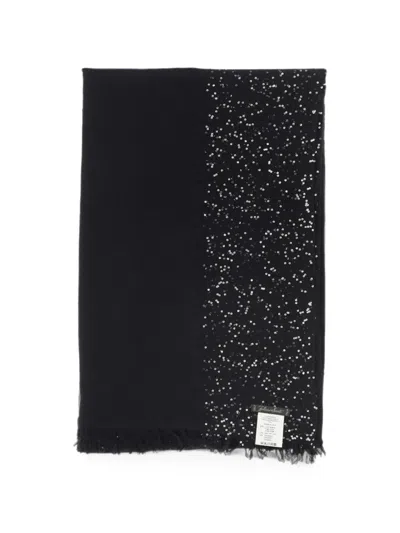Faliero Sarti Sequin-embellished Fringed Scarf In Black