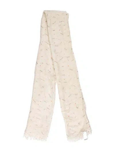 Pre-owned Faliero Sarti Silk Floral Print Scarf In Neutral