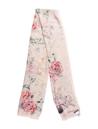 Pre-owned Faliero Sarti Silk Floral Print Scarf In Pink
