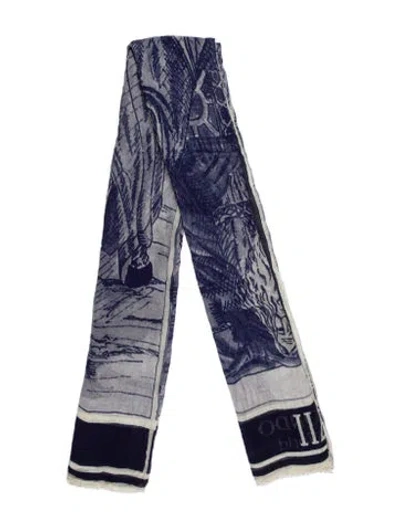 Pre-owned Faliero Sarti Silk Printed Scarf In Blue