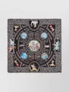 Faliero Sarti Square Scarf With Intricate Print And Frayed Edges In Black