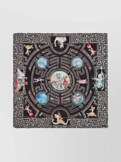FALIERO SARTI SQUARE SCARF WITH INTRICATE PRINT AND FRAYED EDGES