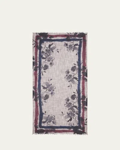 Faliero Sarti Stefanella Floral Outlined Cashmere Silk Scarf