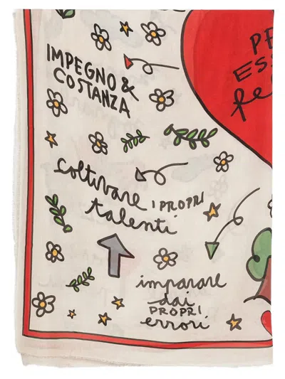 Faliero Sarti Stola Quadrata "to Be Happy" In Collaborazione Con "short Love Message In Bianco