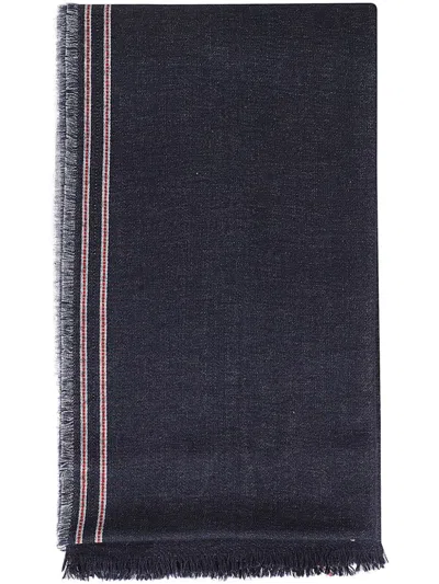 Faliero Sarti Stripe-pattern Raw-cut Scarf In Blue