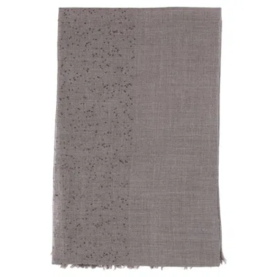Faliero Sarti Taupe Wool Blend Scarf With Sequins And Fringed Edges In Brown