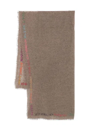 Faliero Sarti Te Quiero Embroidered Cashmere Scarf Accessories In Brown