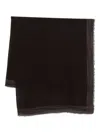 Faliero Sarti Textured Black Scarf With Fringed Edges In Brown