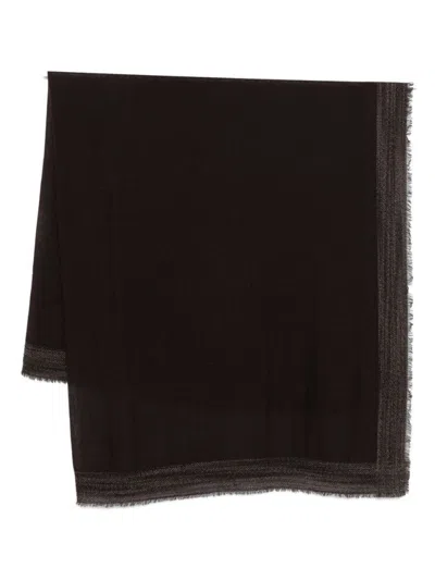 FALIERO SARTI TEXTURED BLACK SCARF WITH FRINGED EDGES