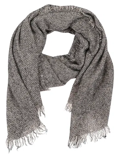 Faliero Sarti Textured Cashmere-wool Scarf With Fringed Edges In Gray