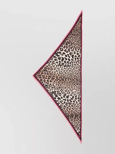 FALIERO SARTI TRIANGLE SCARF WITH LEOPARD PRINT AND FRAYED EDGES