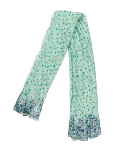 Pre-owned Faliero Sarti Wool Floral Print Scarf In Green