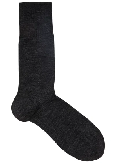 Falke Airport Wool-blend Socks In Dark Grey