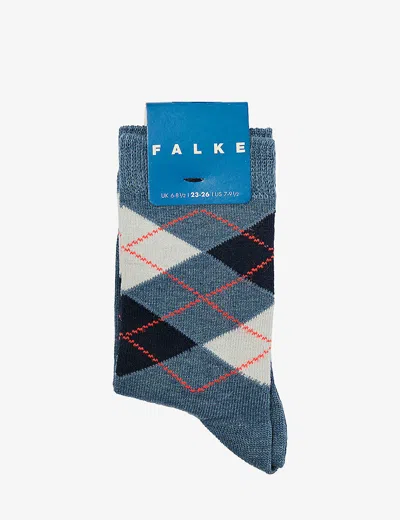 Falke Kids' Classic Argyle Stretch-cotton Blend Socks In Blue/blue