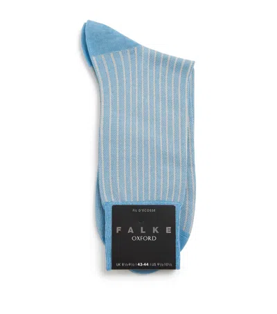 Falke Cotton-blend Oxford Stripe Socks In Blue