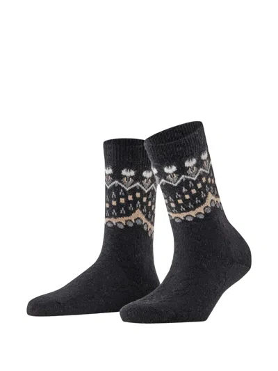 Falke Fair Isle Knit Socks In Black