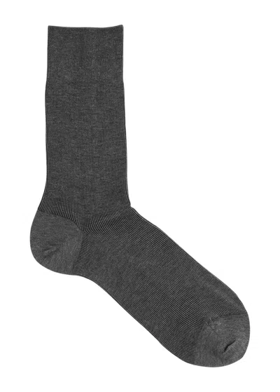 Falke Fine Shadow Ribbed Cotton-blend Socks In Grey