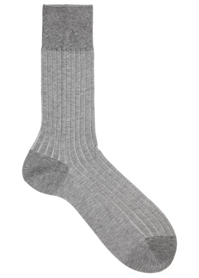 Falke Fine Shadow Ribbed Cotton-blend Socks In Grey