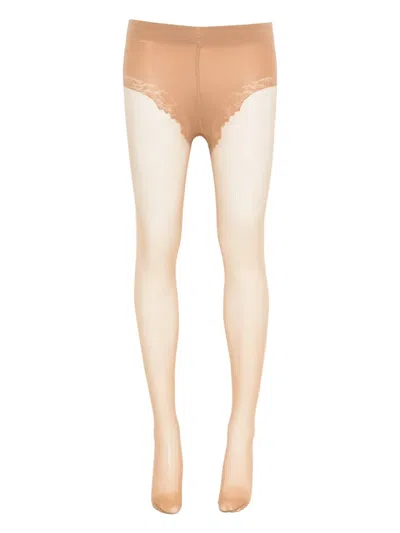 Falke Lace-trimmed Tights In Brown