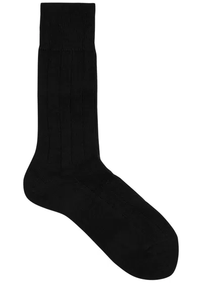 Falke Lhasa Ribbed Wool-blend Socks In Black