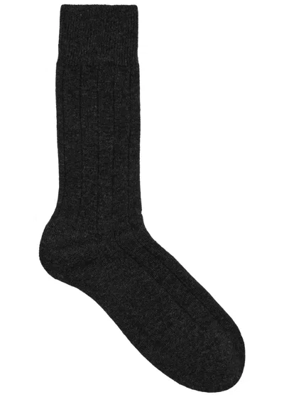 Falke Lhasa Ribbed Wool-blend Socks In Black
