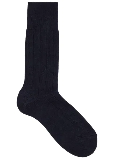 Falke Lhasa Ribbed Wool-blend Socks In Navy