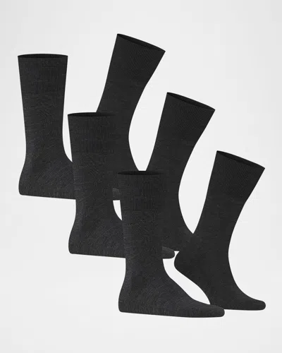 Falke Airport Wool Blend Crew Socks, Pack Of 3 In Anthracite Melange