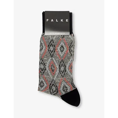 Falke Mens Black Ikat Spell Graphic-pattern Knitted Socks