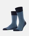 Falke Mercerized Cotton & Nylon Two Tone Stripe Jacquard Dress Socks In Dark Navy