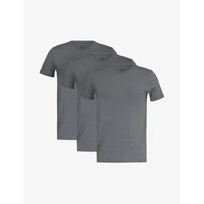 Falke Mens Dark Grey -heather Crewneck Ribbed-trim Cotton-blend Jersey T-shirts Pack Of Two
