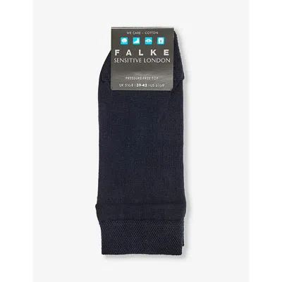Falke Mens Dark Navy Sensitive London Logo-print Cotton-blend Knitted Socks