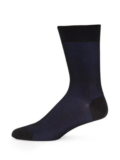 Falke Men's Fine Contrast Shadow Socks In Black Blue
