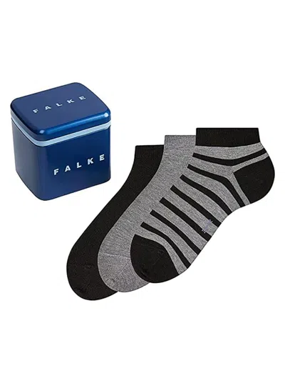 Falke Men's Happy Box 3-pack Assorted Ankle Socks In Black Grey